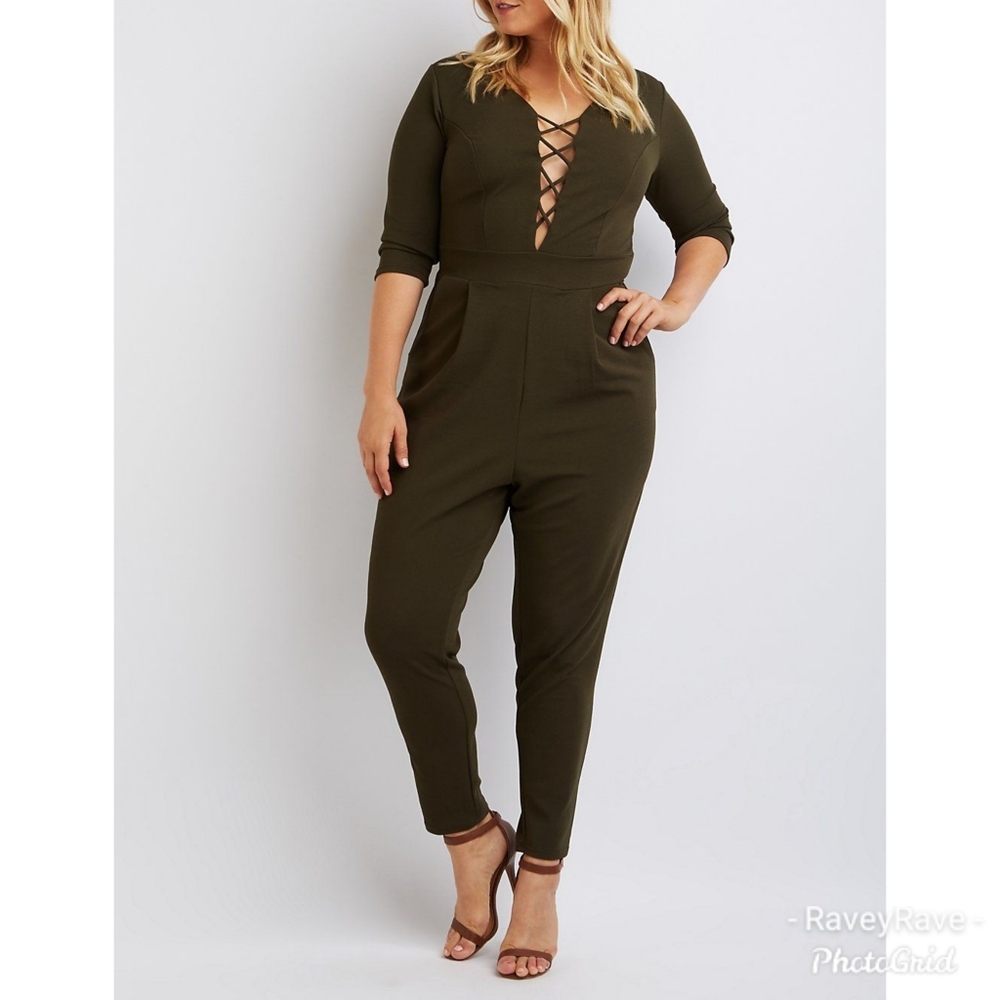 Plus Size Lattice-Front Jumpsuit Charlotte Russe